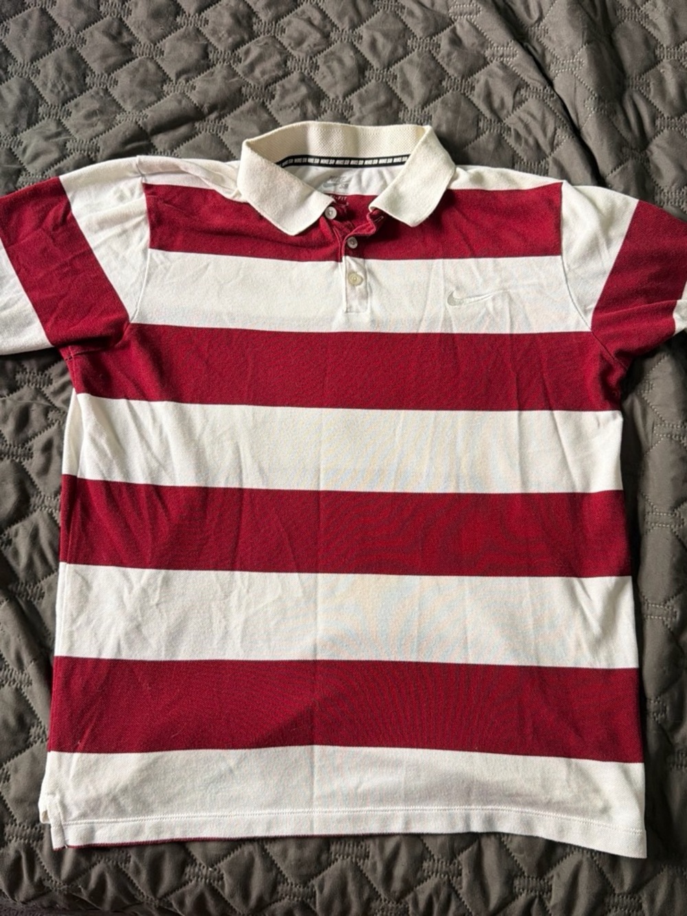 Nike SB Men's Red and White Striped Polo Shirt